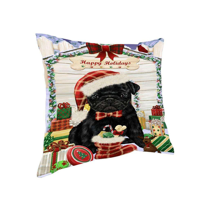 Happy Holidays Christmas Pug Dog House With Presents Pillow PIL62292