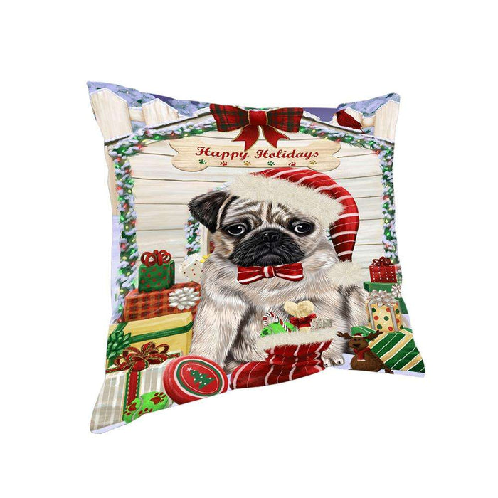 Happy Holidays Christmas Pug Dog House With Presents Pillow PIL62296