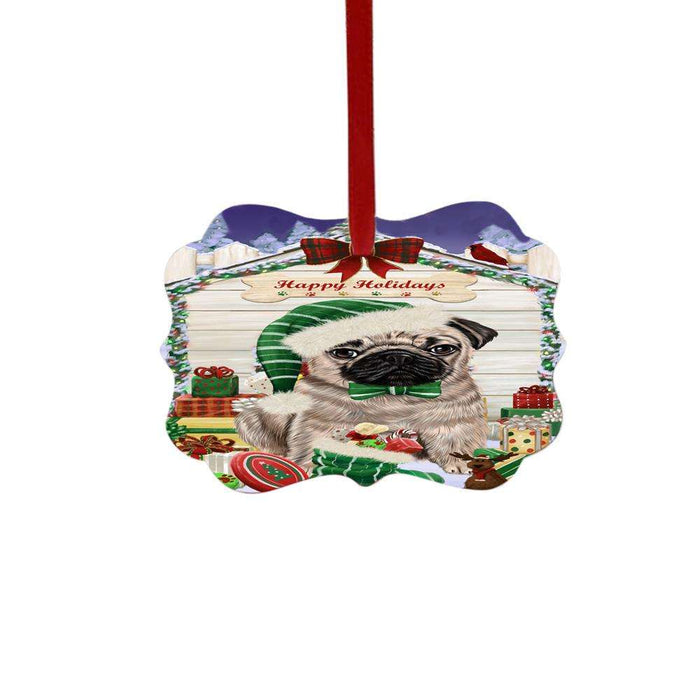 Happy Holidays Christmas Pug House With Presents Double-Sided Photo Benelux Christmas Ornament LOR49927
