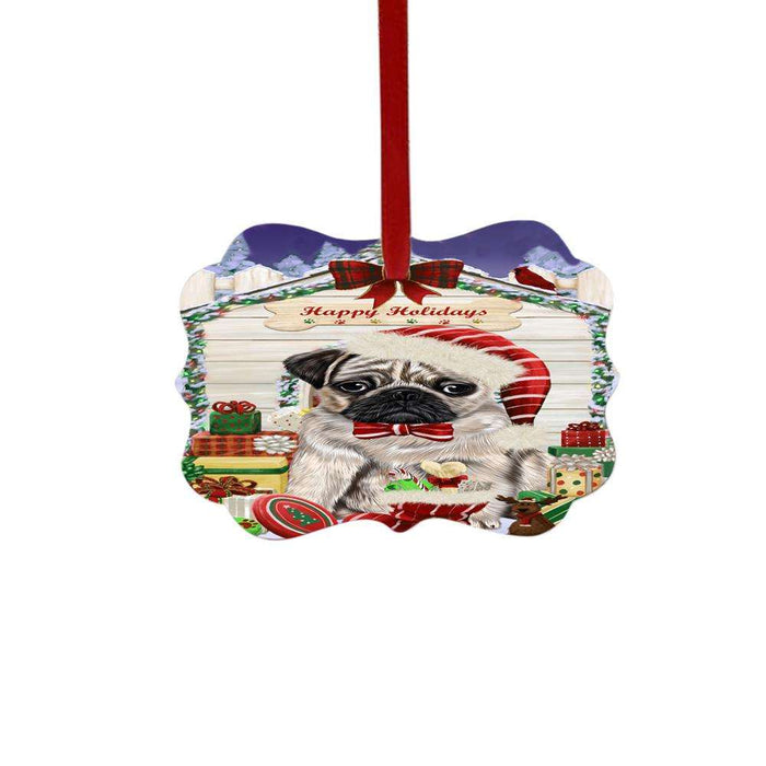 Happy Holidays Christmas Pug House With Presents Double-Sided Photo Benelux Christmas Ornament LOR49929
