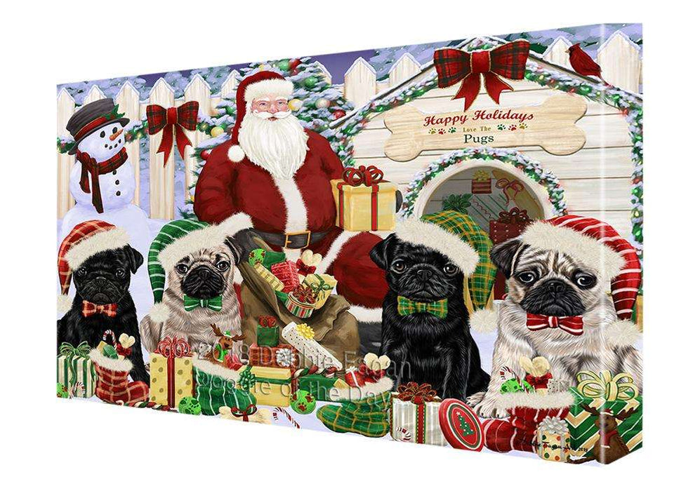 Happy Holidays Christmas Pugs Dog House Gathering Canvas Print Wall Art Décor CVS80405