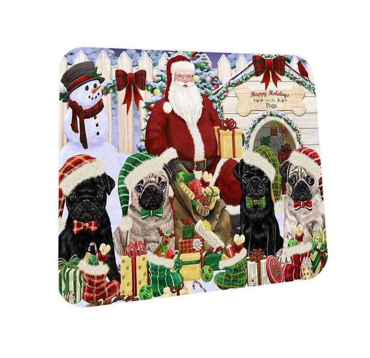 Happy Holidays Christmas Pugs Dog House Gathering Coasters Set of 4 CST51419