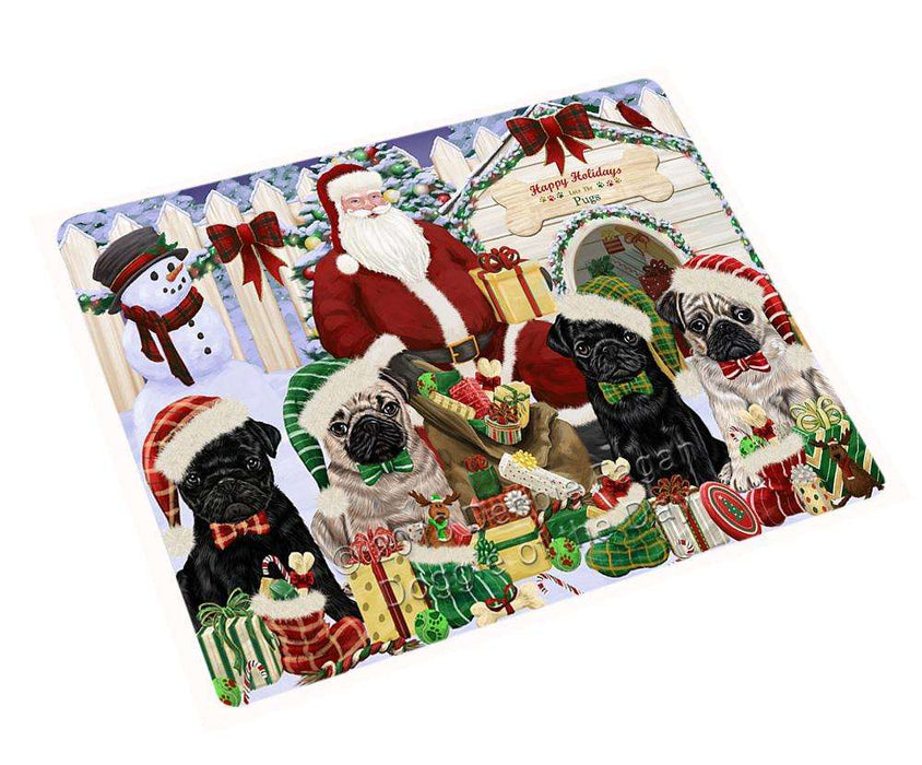 Happy Holidays Christmas Pugs Dog House Gathering Cutting Board C58629