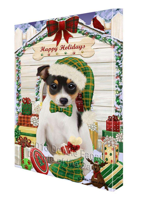 Happy Holidays Christmas Rat Terrier Dog House With Presents Canvas Print Wall Art Décor CVS86417