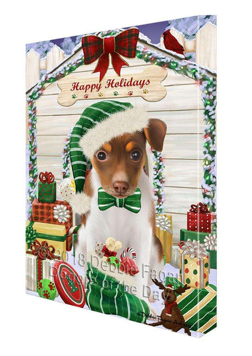 Happy Holidays Christmas Rat Terrier Dog House With Presents Canvas Print Wall Art Décor CVS86426