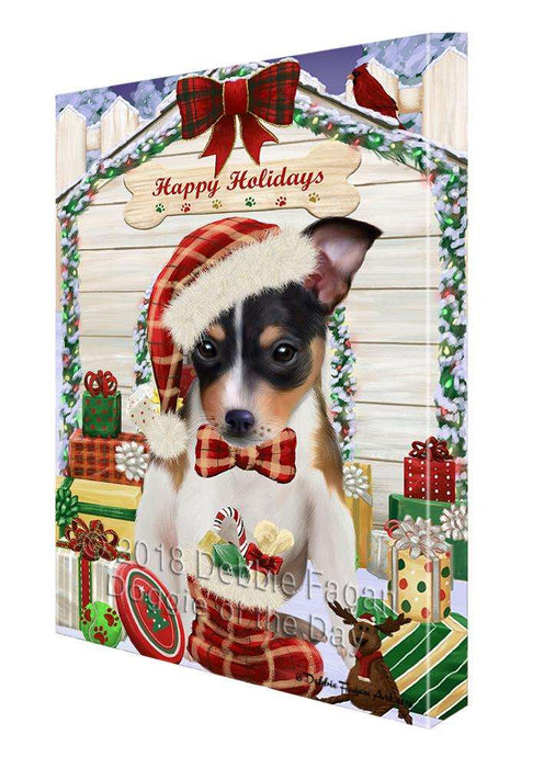 Happy Holidays Christmas Rat Terrier Dog House With Presents Canvas Print Wall Art Décor CVS86435