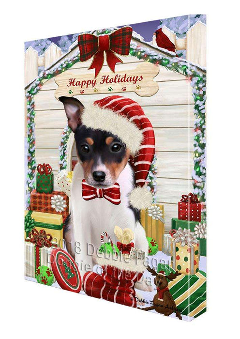 Happy Holidays Christmas Rat Terrier Dog House With Presents Canvas Print Wall Art Décor CVS86444