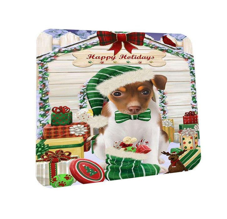 Happy Holidays Christmas Rat Terrier Dog House With Presents Coasters Set of 4 CST52088