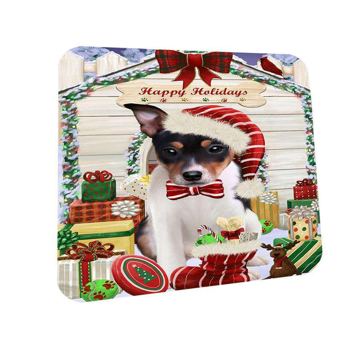Happy Holidays Christmas Rat Terrier Dog House With Presents Coasters Set of 4 CST52090