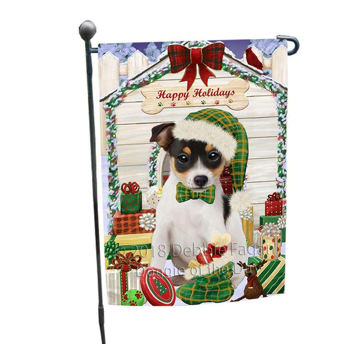 Happy Holidays Christmas Rat Terrier Dog House With Presents Garden Flag GFLG52125