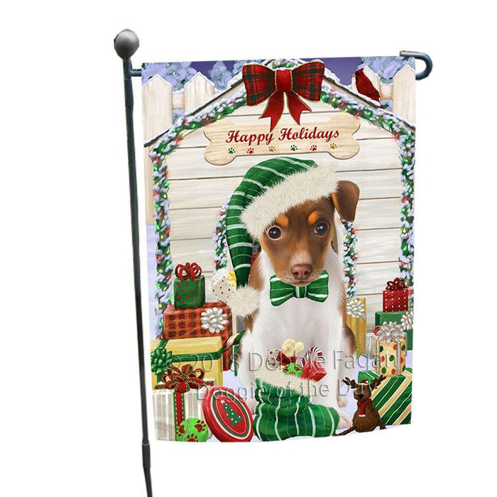 Happy Holidays Christmas Rat Terrier Dog House With Presents Garden Flag GFLG52126
