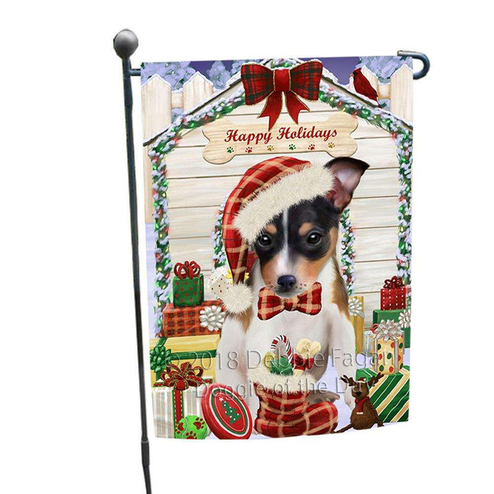 Happy Holidays Christmas Rat Terrier Dog House With Presents Garden Flag GFLG52127
