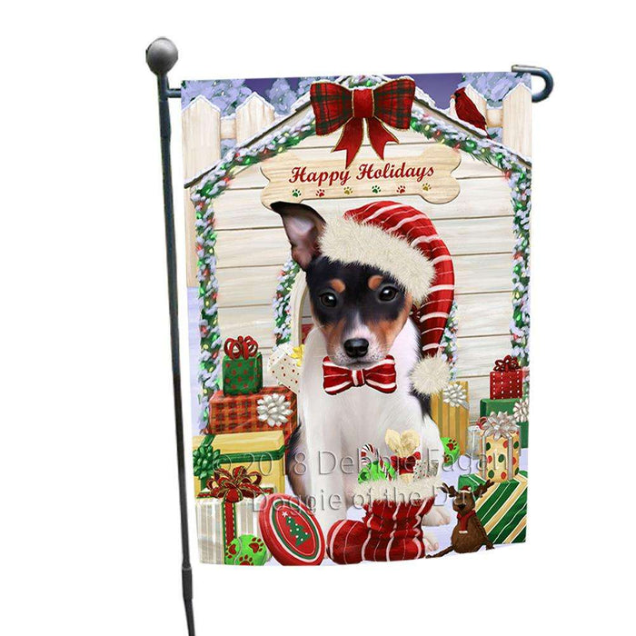 Happy Holidays Christmas Rat Terrier Dog House With Presents Garden Flag GFLG52128