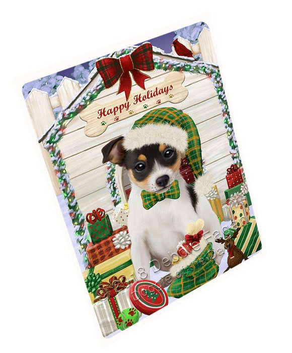 Happy Holidays Christmas Rat Terrier Dog House With Presents Large Refrigerator / Dishwasher Magnet RMAG73266