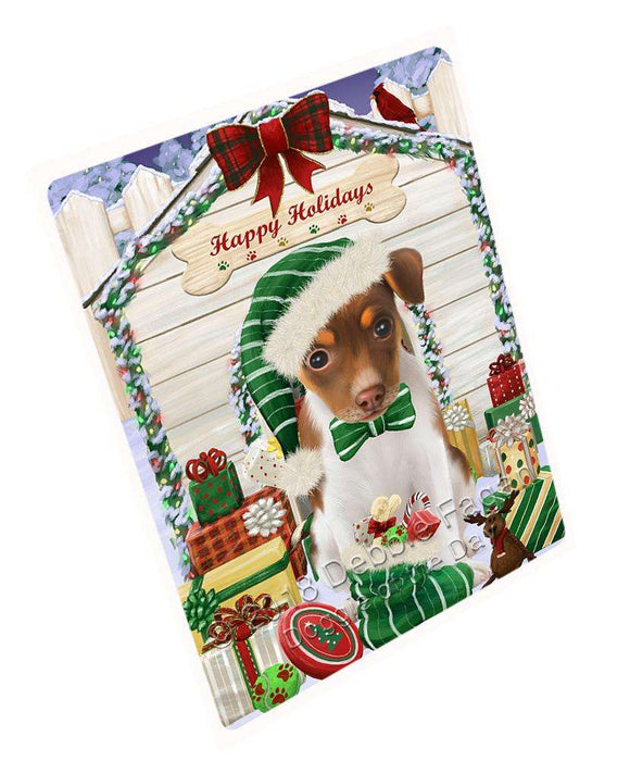 Happy Holidays Christmas Rat Terrier Dog House With Presents Large Refrigerator / Dishwasher Magnet RMAG73272