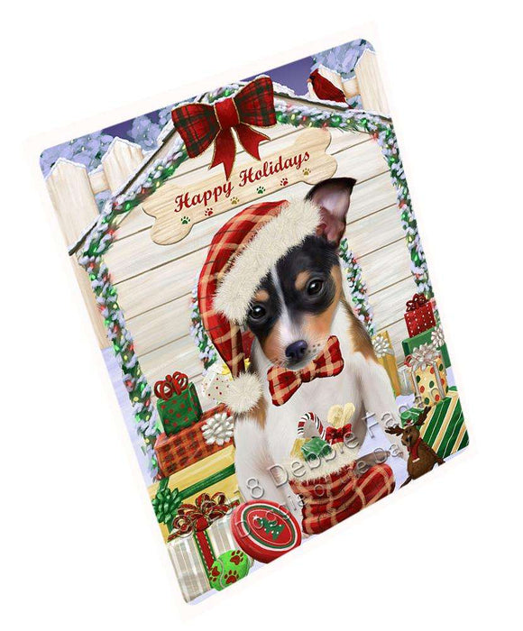 Happy Holidays Christmas Rat Terrier Dog House With Presents Large Refrigerator / Dishwasher Magnet RMAG73278