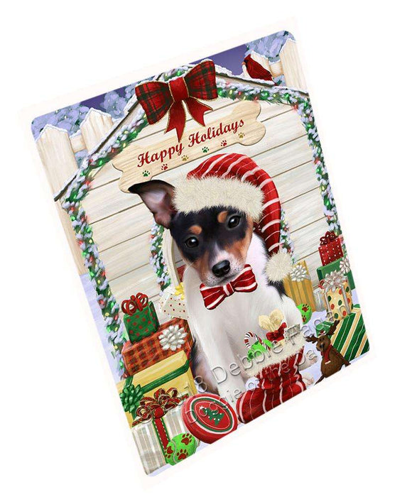 Happy Holidays Christmas Rat Terrier Dog House With Presents Large Refrigerator / Dishwasher Magnet RMAG73284