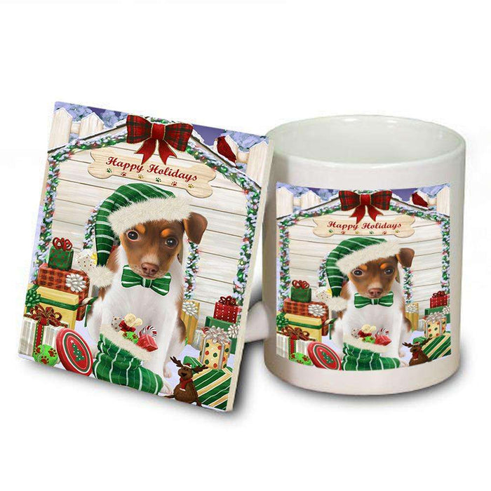 Happy Holidays Christmas Rat Terrier Dog House With Presents Mug and Coaster Set MUC52121