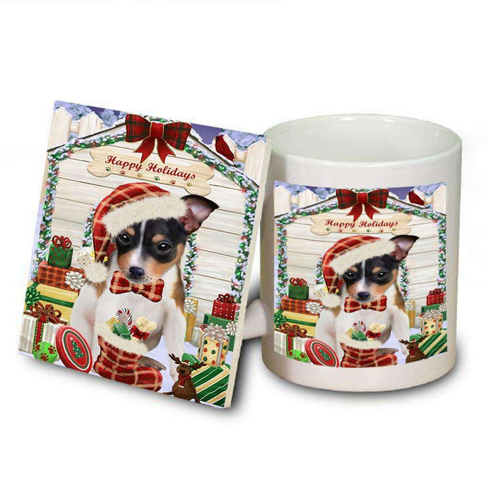 Happy Holidays Christmas Rat Terrier Dog House With Presents Mug and Coaster Set MUC52122