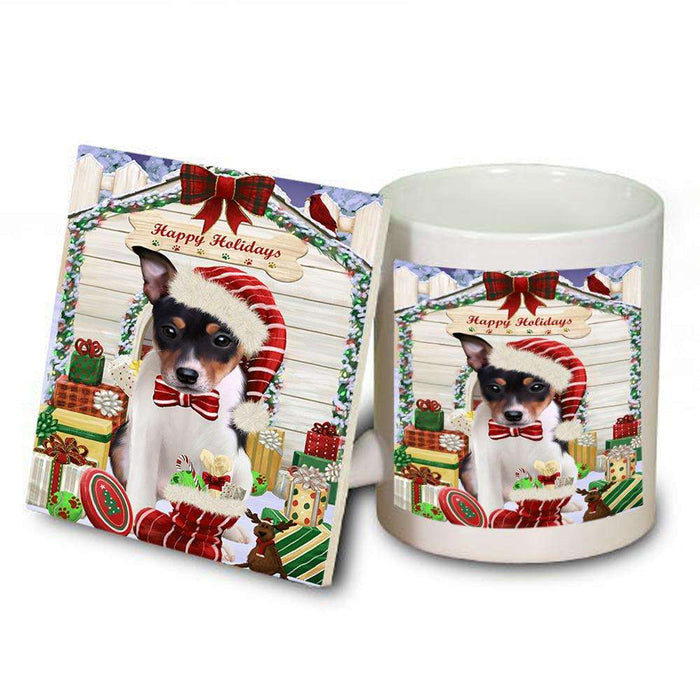 Happy Holidays Christmas Rat Terrier Dog House With Presents Mug and Coaster Set MUC52123