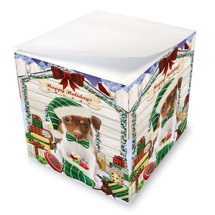 Happy Holidays Christmas Rat Terrier Dog House With Presents Note Cube NOC52129