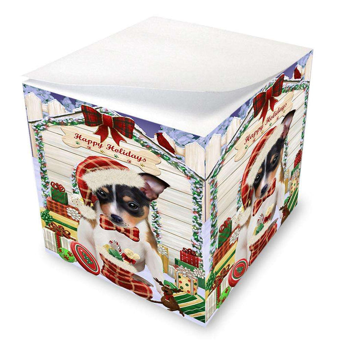 Happy Holidays Christmas Rat Terrier Dog House With Presents Note Cube NOC52130