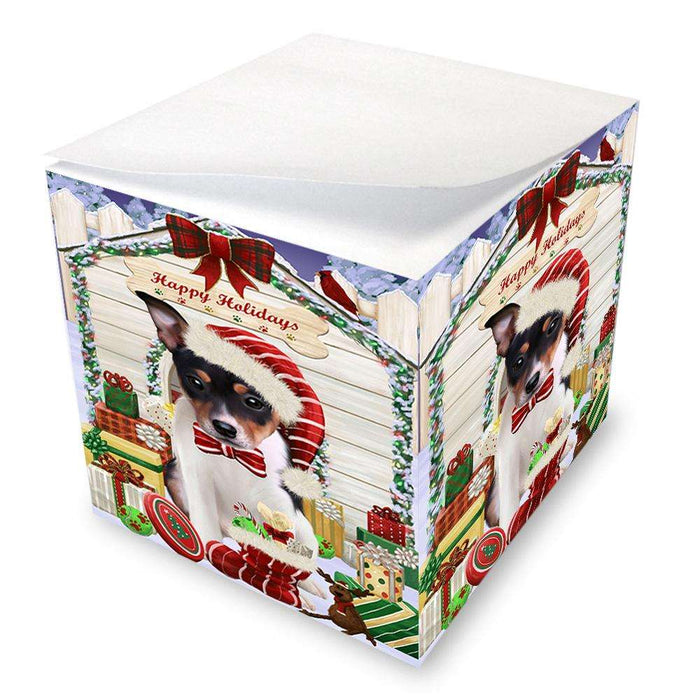 Happy Holidays Christmas Rat Terrier Dog House With Presents Note Cube NOC52131