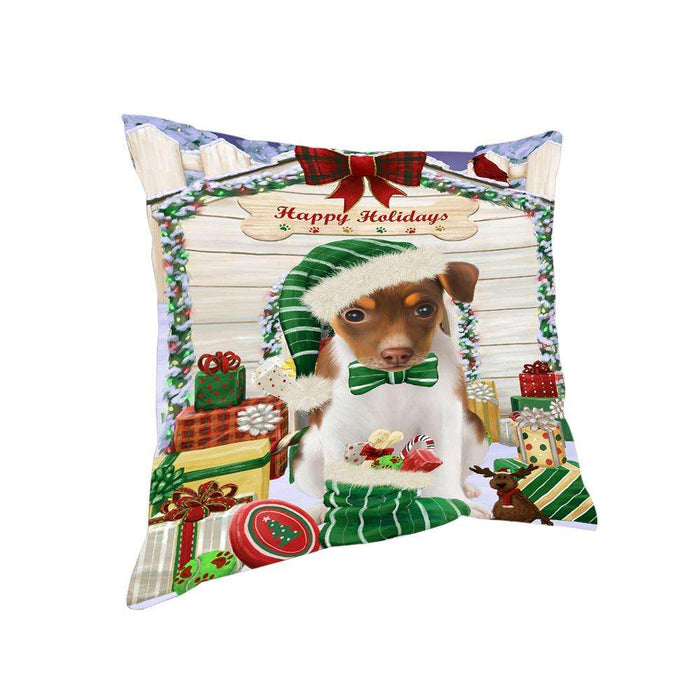 Happy Holidays Christmas Rat Terrier Dog House With Presents Pillow PIL64880