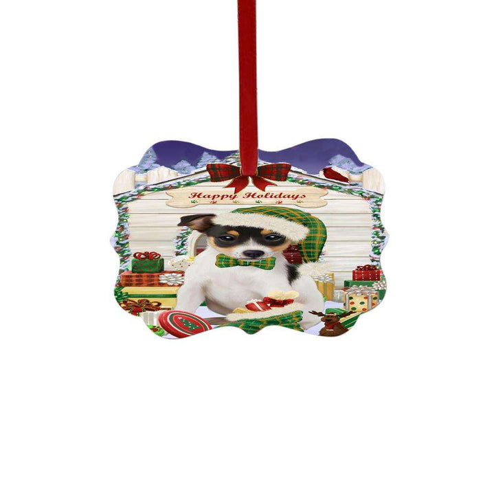 Happy Holidays Christmas Rat Terrier House With Presents Double-Sided Photo Benelux Christmas Ornament LOR49930