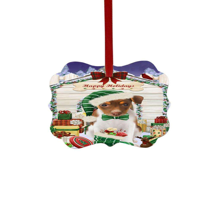 Happy Holidays Christmas Rat Terrier House With Presents Double-Sided Photo Benelux Christmas Ornament LOR49931
