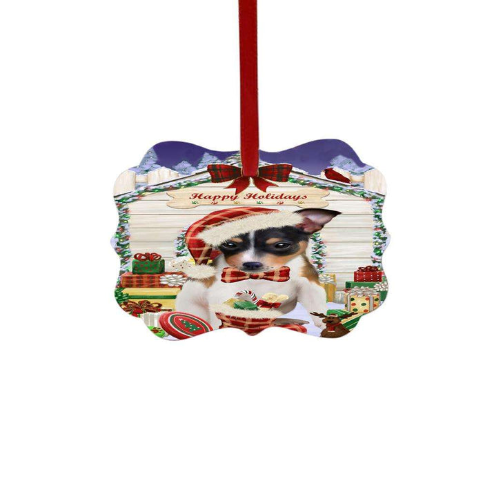 Happy Holidays Christmas Rat Terrier House With Presents Double-Sided Photo Benelux Christmas Ornament LOR49932