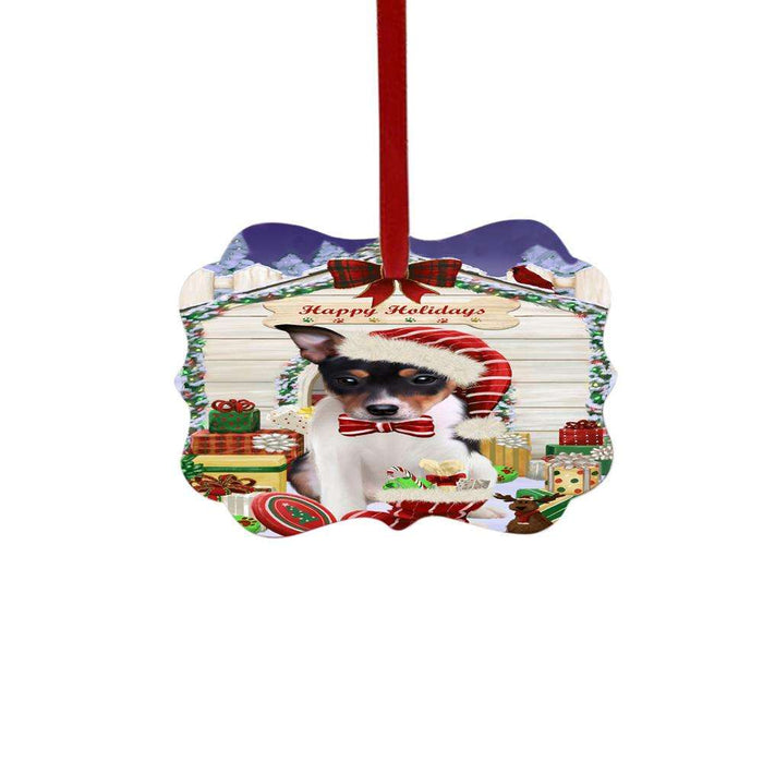 Happy Holidays Christmas Rat Terrier House With Presents Double-Sided Photo Benelux Christmas Ornament LOR49933
