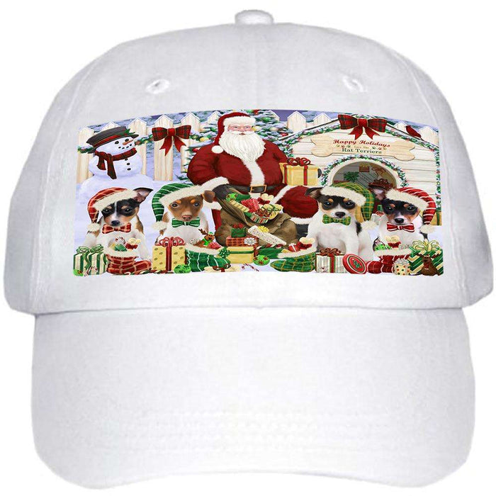 Happy Holidays Christmas Rat Terriers Dog House Gathering Ball Hat Cap HAT60165