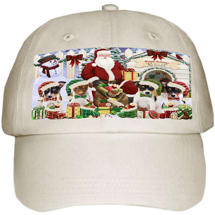 Happy Holidays Christmas Rat Terriers Dog House Gathering Ball Hat Cap HAT60165