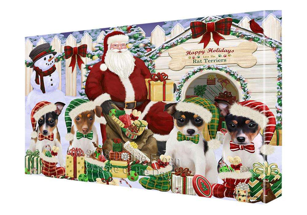 Happy Holidays Christmas Rat Terriers Dog House Gathering Canvas Print Wall Art Décor CVS86093