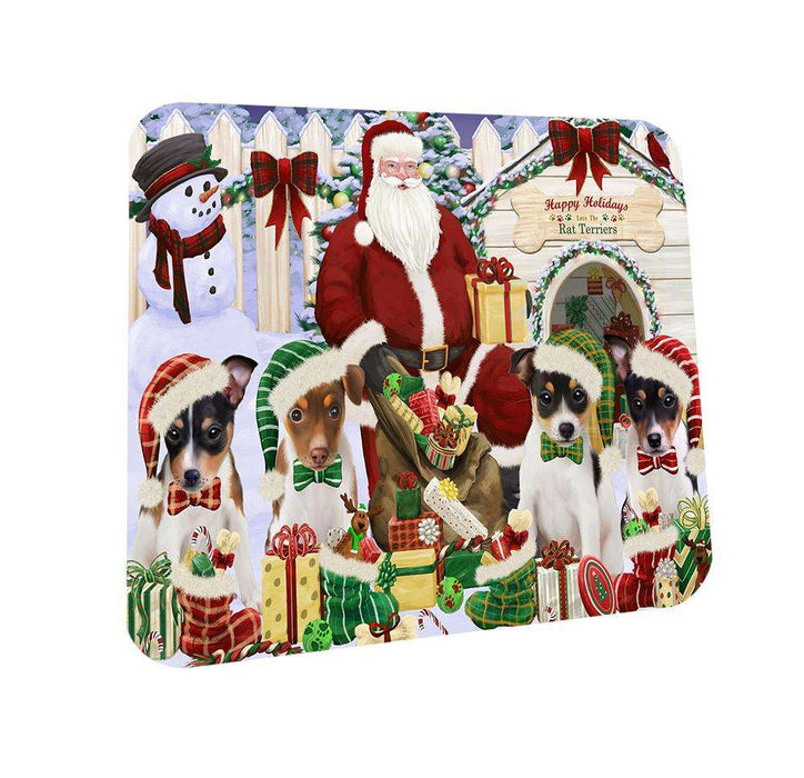 Happy Holidays Christmas Rat Terriers Dog House Gathering Coasters Set of 4 CST52051