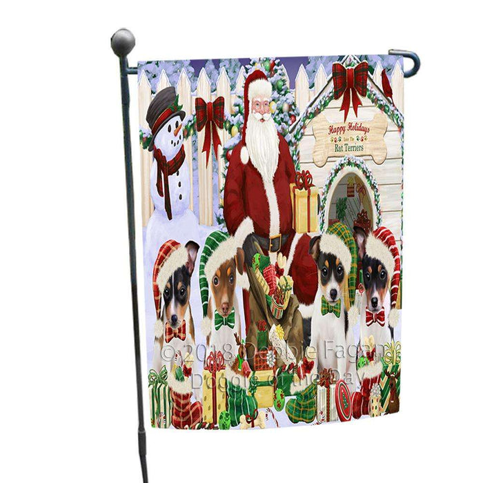 Happy Holidays Christmas Rat Terriers Dog House Gathering Garden Flag GFLG52089