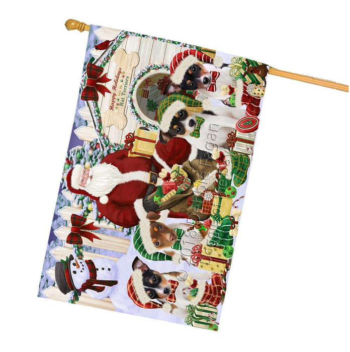 Happy Holidays Christmas Rat Terriers Dog House Gathering House Flag FLG52225