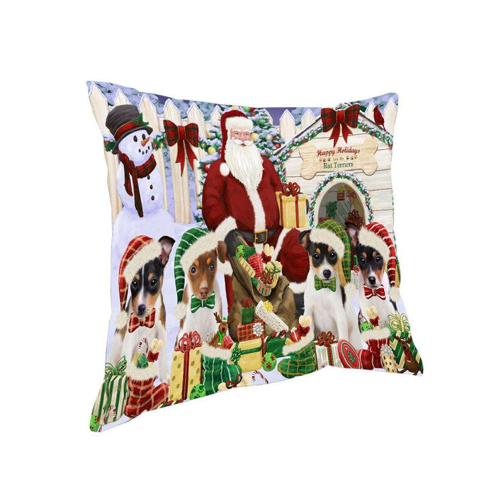 Happy Holidays Christmas Rat Terriers Dog House Gathering Pillow PIL64732