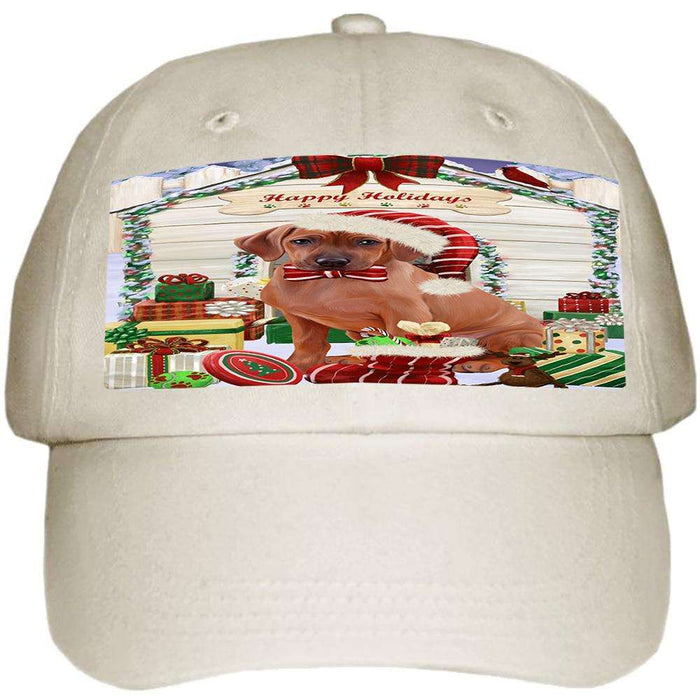 Happy Holidays Christmas Rhodesian Ridgeback Dog House With Presents Ball Hat Cap HAT60294