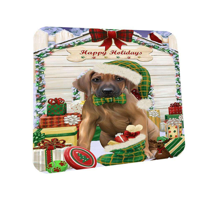 Happy Holidays Christmas Rhodesian Ridgeback Dog House With Presents Coasters Set of 4 CST52091