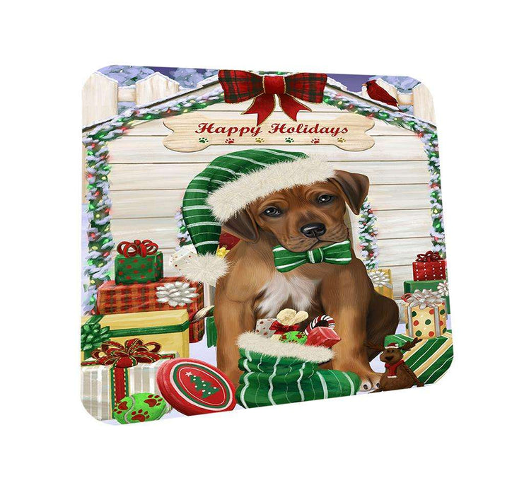 Happy Holidays Christmas Rhodesian Ridgeback Dog House With Presents Coasters Set of 4 CST52092