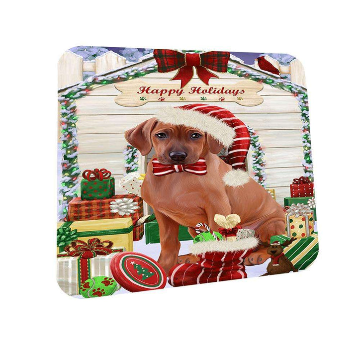 Happy Holidays Christmas Rhodesian Ridgeback Dog House With Presents Coasters Set of 4 CST52094