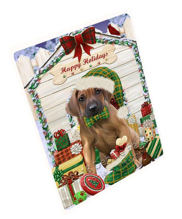 Happy Holidays Christmas Rhodesian Ridgeback Dog House With Presents Cutting Board C60645