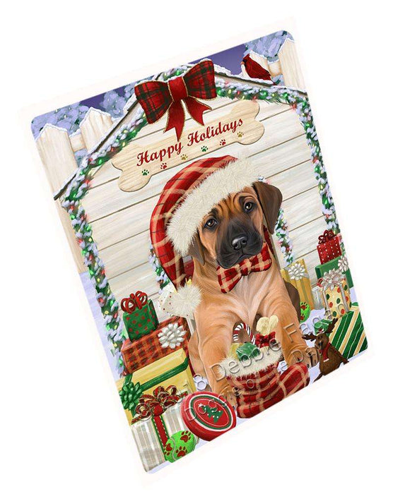 Happy Holidays Christmas Rhodesian Ridgeback Dog House With Presents Cutting Board C60651