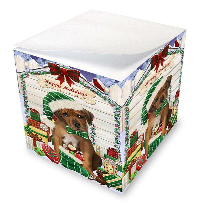 Happy Holidays Christmas Rhodesian Ridgeback Dog House With Presents Note Cube NOC52133