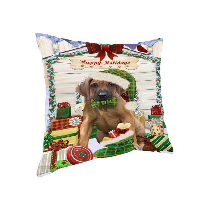 Happy Holidays Christmas Rhodesian Ridgeback Dog House With Presents Pillow PIL64892