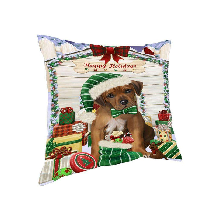 Happy Holidays Christmas Rhodesian Ridgeback Dog House With Presents Pillow PIL64896