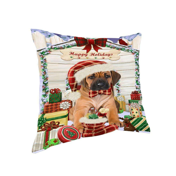 Happy Holidays Christmas Rhodesian Ridgeback Dog House With Presents Pillow PIL64900