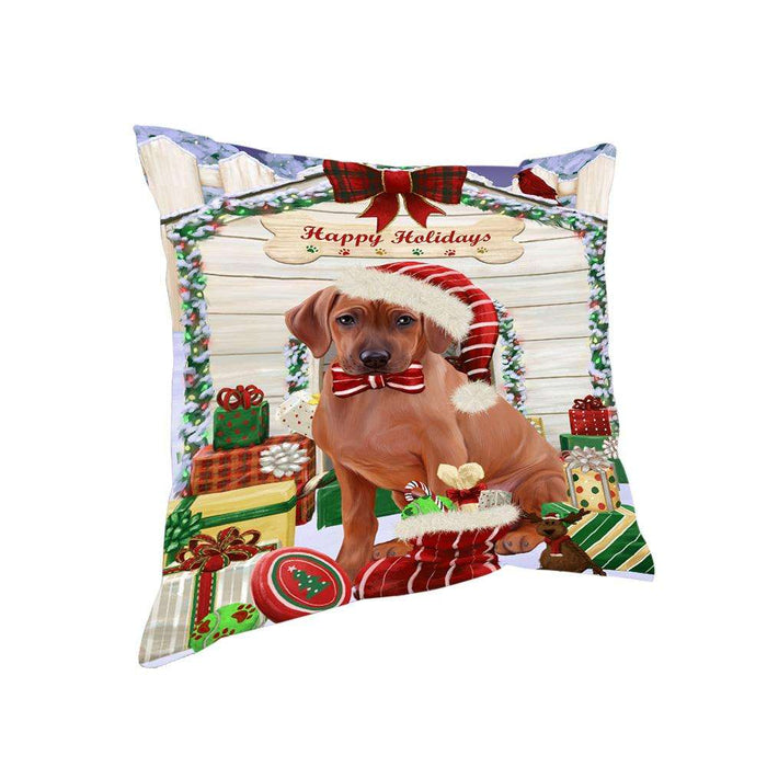 Happy Holidays Christmas Rhodesian Ridgeback Dog House With Presents Pillow PIL64904